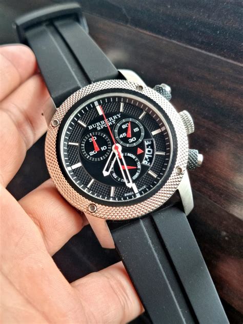 Burberry Sport Chronograph Black Dial White Rubber 